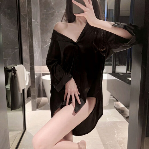 Gui Ruo Gui Ruo sexy boyfriend style shirt pajamas pure lust style dressing gown silk home clothes can be worn outside large size white + underwear 3XL160-200Jin Jin equals 0.5 kg