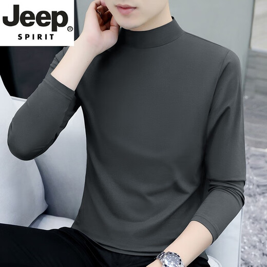 JEEP SPIRIT pure cotton autumn and winter half-high collar bottoming shirt men's slim inner wear long-sleeved T-shirt mid-collar men's autumn coat outer wear YPT192 black half-high collar M recommended 100-115Jin Jin equals 0.5 kg
