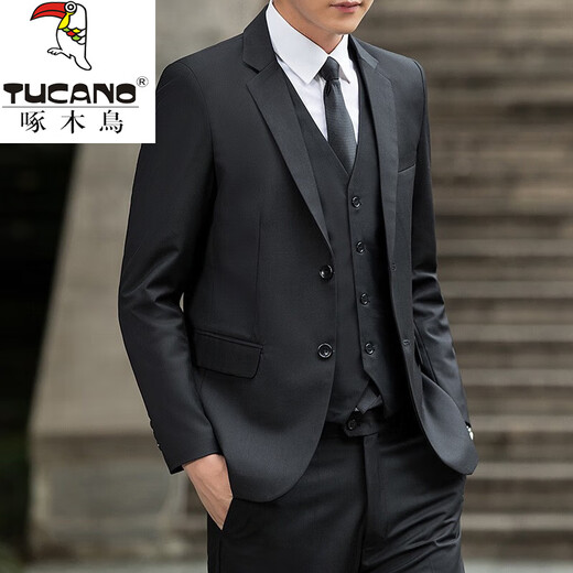 Woodpecker (TUCANO) suit men's professional formal suit interview groom groomsman wedding work casual jacket suit three-piece suit for men two-button gray jacket + vest + trousers 5XL 175-185Jin Jin equals 0.5 kg