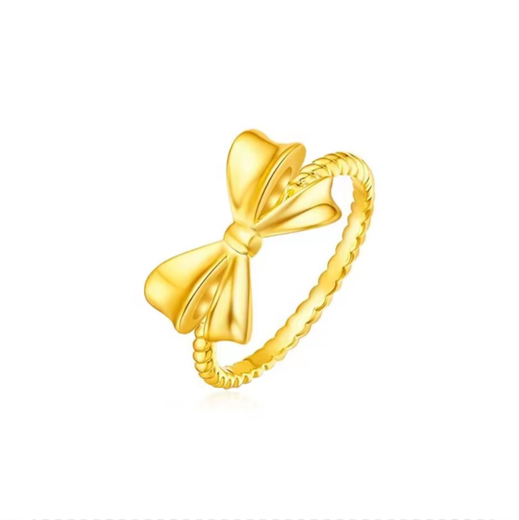 Erli 999 Pure Gold Bow Gold Ring Women's Fixed Mouth Newly Launched Fashionable Exquisite Ring for Your Girlfriend Twist Arm Bow Ring 0.73g Size 10