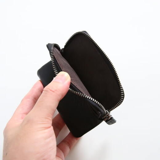 First layer cowhide men's mini coin purse ultra-thin genuine leather zipper wallet men's and women's coin bag short wallet card bag black [plain leather]