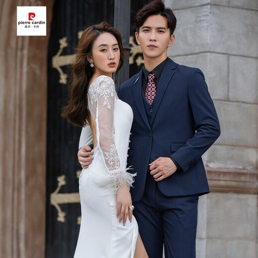 Pierre Cardin no-iron anti-wrinkle suit suit for men, wedding, groom, wedding, business formal wear, high-end suit, tailored dress for gentleman, black suit + trousers L