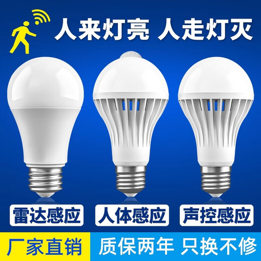 Zhenniu voice-activated light induction light corridor E27 screw human body induction light people walking light extinguishing garage corridor aisle night light radar induction light-12W-white light