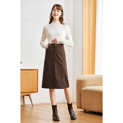 Betu Baitu Women's 2022 Autumn and Winter New Style Corduroy Skirt Autumn and Winter Women's High Waist Slim Versatile Slit A-Line Skirt Women's 2210T55 Brown M