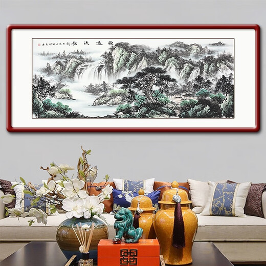 Yantang pure hand-painted Chinese painting living room decoration painting landscape painting office hanging painting landscape painting ink painting has a long history solid wood frame + plexiglass 165*85 cm