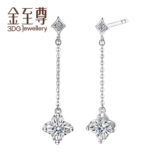 Gold Supreme (3DG Jewelery) Flash Diamond Earrings Xingchen Platinum PT950 Earrings Diamond total 24 points/FG color VS clarity/Gold weight about 2.7 grams