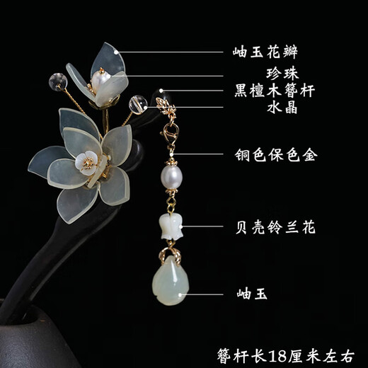 Meng Junchen ebony wood hairpin handmade jade hairpin flower Hanfu costume Xiuyu jade ancient style peach blossom classical hairpin modern cheongsam hairpin Xiuyu orchid solid wood gift box