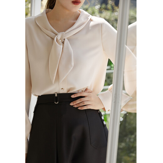 Single-bundle shirt for women, niche, western style shirt, autumn long-sleeved top, slim apricot color XL