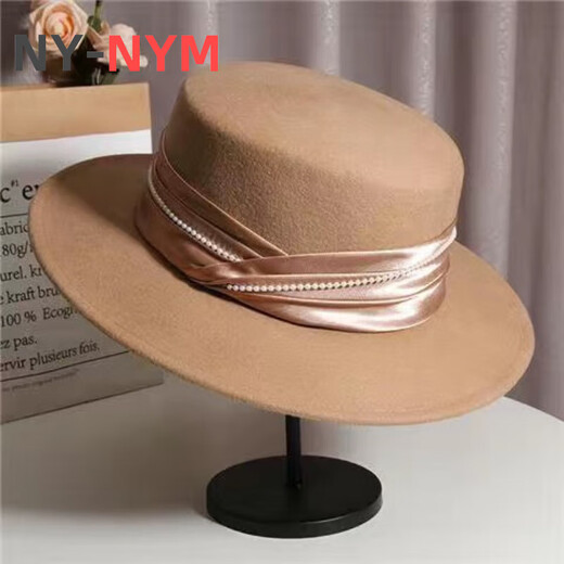 NY-NYM French Hepburn Style Wool Wool Top Hat pour les femmes en automne et hiver British Socialite Retro Woolen Hat Poldoule Jazz Hat Black M (56-58 cm)