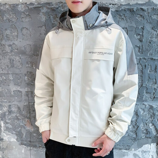 NASAPONY official brand jacket men's spring and autumn jacket men's loose hooded top men's autumn and winter baseball uniform work clothes 9902 no velvet #off-white (jacket) XL (too small, recommended 112-127Jin [Jin equals 0.5 kg])