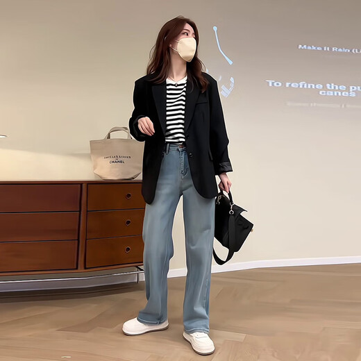 GARNUO black small suit jacket for women small 2025 spring and autumn new Korean style high-end temperament casual suit black L 111-120Jin Jin is equal to 0.5 kg