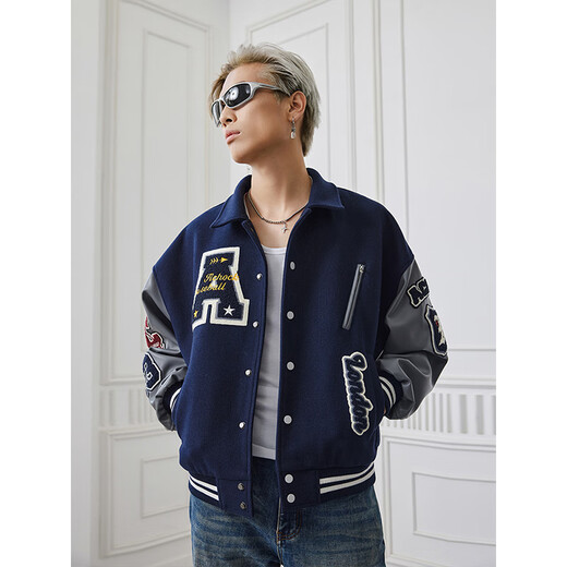 A CHOCK Achock official store American cleanfit stand-up collar heavily embroidered baseball uniform trendy brand jacket men's jacket navy blue M
