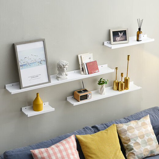 Aibiju solid wood partition wall storage rack wall bookshelf living room bedroom wall storage rack TV wall decoration shelf white 60*10cm