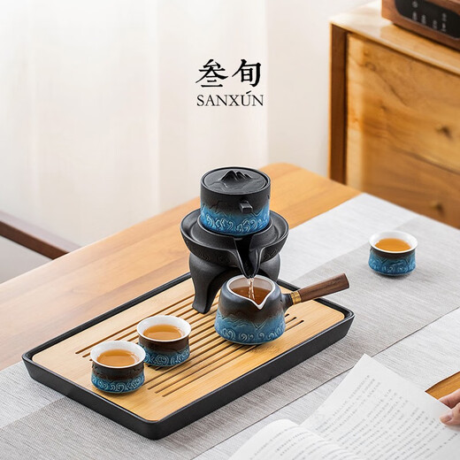 Sanxun (sanxun) high-end light luxury Shanhaiguan automatic Kungfu tea set for home lazy people to make tea artifact teapot gift box Shanhaiguan automatic tea set_white sand glaze + tea tray