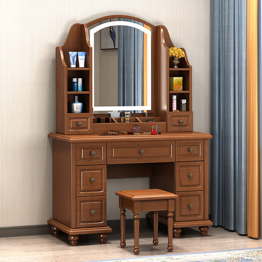 Shifuju-Schminktisch Leicht Luxus High-End American Massive Holz Schminktisch Massives Holz Schminktisch Schlafzimmer European American Light Luxus Licht Luxus mit leichten 9930# mit leichten Buchenfarbe
