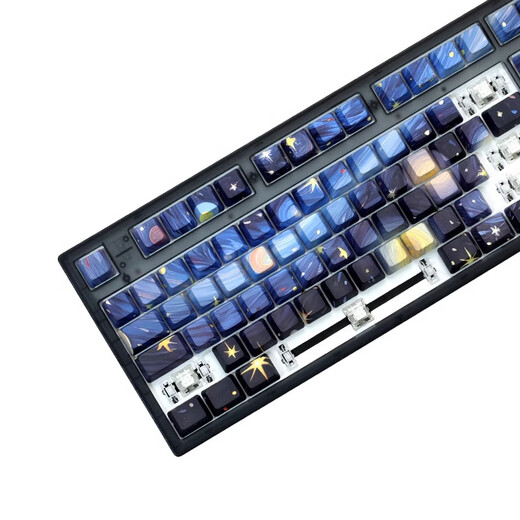 Belly Spirit Mk870 Stary Sky Lading Lading Teckboard mecánico Wired Bluetooth Personalización Games de computadora Silent Obsidian + Starry Sky Grabado [Tres modos inalámbricos] Eje de durazno [silencioso]