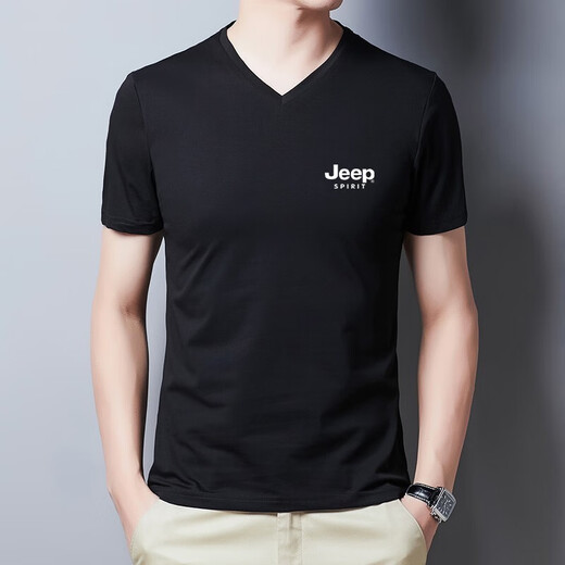 JEEP SPIRIT吉普短袖T恤男士上衣服夏季潮流纯色休闲半截袖冰丝百搭半袖服装 9922黑色 L (110斤-125斤)