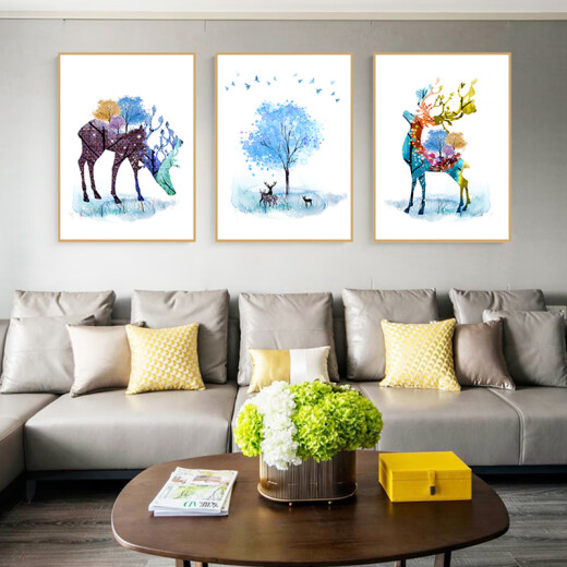 Reputation decorative painting can be customized modern simple triptych hanging painting Nordic style wall painting mural sofa background wall nine-color deer 4060cm
