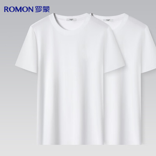 Romon 100% cotton 2-pack pure cotton short-sleeved T-shirt men's summer round neck casual solid color bottoming shirt men's clothing