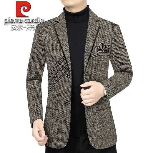 Pierre Cardin 2025 Autumn and Winter High-end Woolen Suit Men's Jacket New Young and Middle-aged Business Casual Slim Suit Brown XL 180