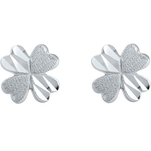 Saturday Fortune PT950 four-leaf clover platinum earrings B0911175, about 1.6g, a pair, birthday gift