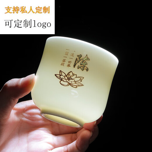 Porcelain Flame Suet Jade White Porcelain Surname Cup Master Cup Tea Cup Ancient Poetry Kung Fu Tea Set Waist Cup Customizable Surname Cup (please note your surname when placing an order)