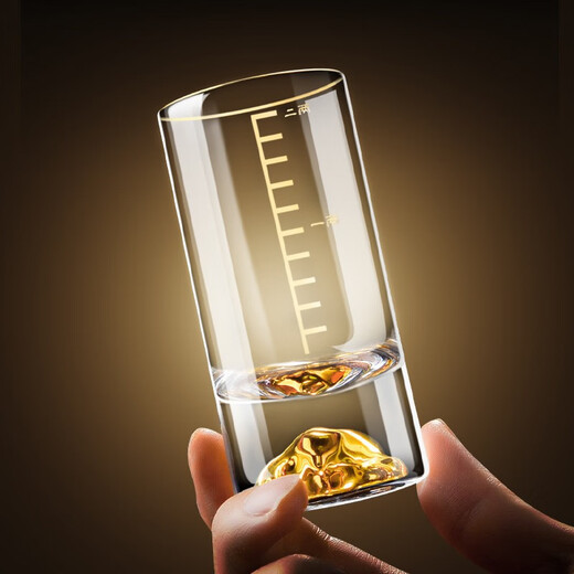 Lugaris 2 Liang Jinshan White Wine Cup Crystal Glass Gold Foil 100ml Wine Cup with Scale 2 Liang Cups Wine Set Jinshan 2 Liang Cups 6 pieces 100ml 6 pieces