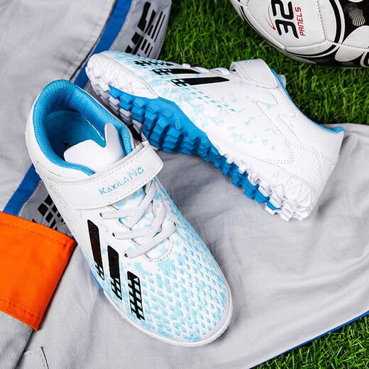 Tangcun football shoes for children tf broken nails Velcro for boys and girls professional primary school students training special size children's sneakers 6199 Bailan Velcro 37 standard sports shoes size