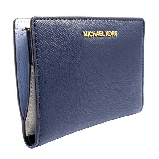 MICHAEL KORS luxury fashion brand women's wallet blue embossed leather short MK metal logo 32T8GF6D6T-436 pic os