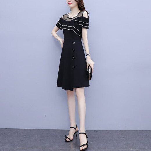Weiluoxuan (Weiluoxuan) 2025 Vestido nuevo de verano para mujeres con volante de malla de malla empalmante de temperamento de lujo de moda que cubre el vientre 6231 color de imagen 4xl recomendado 160-180Jin [Jin equivale a 0.5 kg]