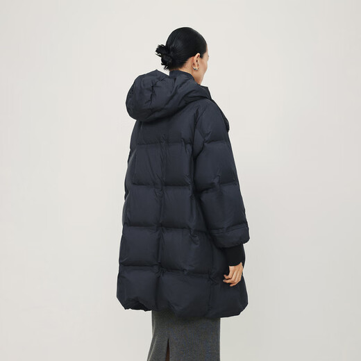 LESS冬双面穿白鸭绒羽绒服女设计感保暖中长款抽绳外套2NAC12530 011/炭黑 M