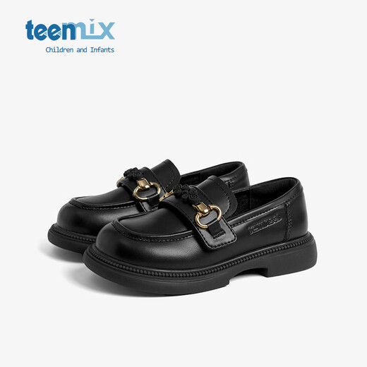 Tianmeiyi girls leather shoes spring and autumn new children's black single shoes British style small leather shoes college style princess shoes black 37