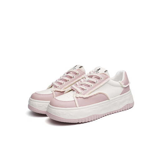 Red Dragonfly Thick Sole Board Shoes Women's New Contrast Color Retro Sports Shoes Knitted Frail College Dissolved Shoes WTB13579 Pink 38
