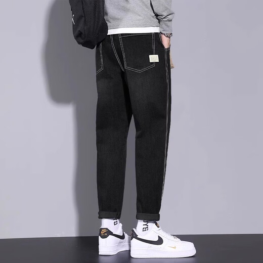 真维斯（JEANSWEST）牛仔裤男宽松直筒冰丝薄款凉感九分锥形哈伦男士休闲长裤子夏季男 806浅蓝+包邮退换 32 码