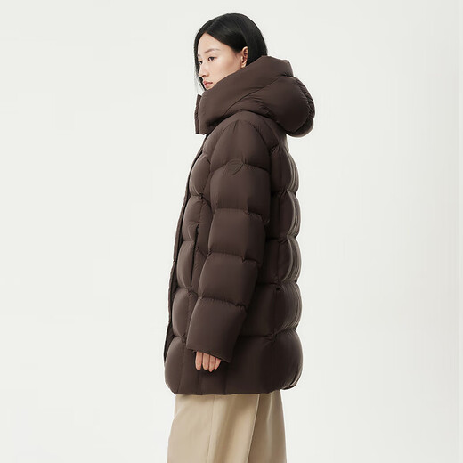 Tambor Down Jacket Women's Medium Long Removable Hood Loose Warm Versatile Jacket 530558V Chocolate 165