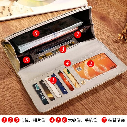 Yuboyan Long Wallet Ladies 2025 New Fashion Simple Folding Multi-function Hand Holding Wallet Card Bag Gifts for Girlfriend Taoxin (10 Card Positions) Can be placed on your phone