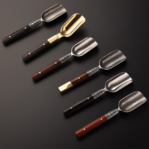 Tea spoon from simple solid wood tea spoon tea spoon single tea art accessories stainless steel kung fu tea set tea can tea spoon ebony stainless steel tea spoon