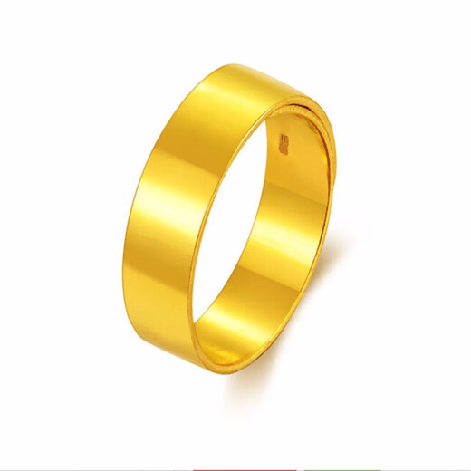 Zhou Xi Gold 999 Pure Gold Smooth Flat Ring Men's and Women's Ring Flat Smooth Ring for Wife and Parents Gift Gold Weight 3.81g