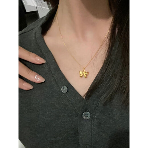 Putino's new product 18.k. gold. Fugitive Princess Bow Necklace Women's Fashion Temperament 2024 New Gold Clavicle Chain Fugitive Bow Necklace + O Chain