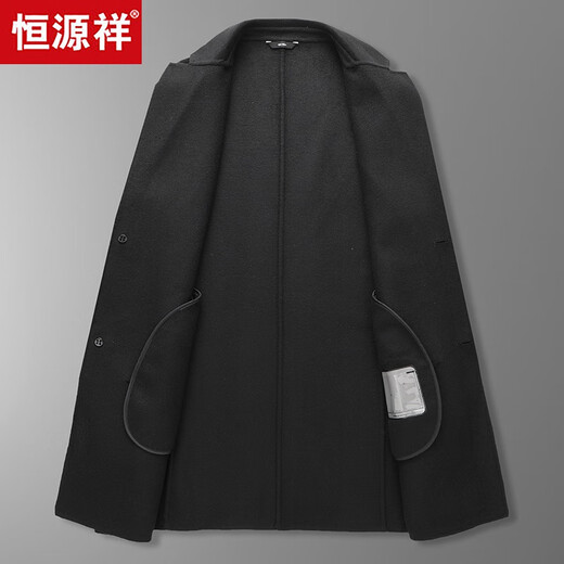 Hengyuanxiang große Herrenwolle doppelseitiger Wollmantel Herbst und Winter plus fett plus Größe Herrenanzugkragen Wollmantel locker lässig dicker Mann schwarz 4XL (empfohlen 180-190Jin Jin entspricht 0,5 kg)