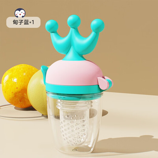 HIHIDEFRIENDS baby eats fruit, bites and bites, food supplement artifact, baby bites and plays, teether toy, silicone puree mesh bag, Dianzi blue, 1 pack