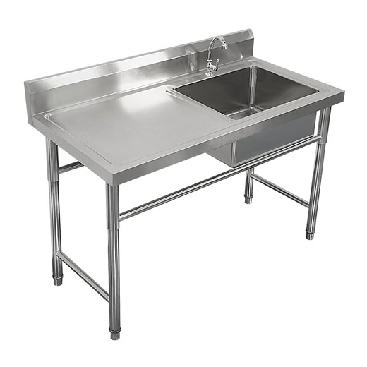 Commercial stainless steel sink with stand kitchen single and double sinks for washing dishes and vegetables wash basin with platform canteen extra thick 120*60*80 single pool right platform