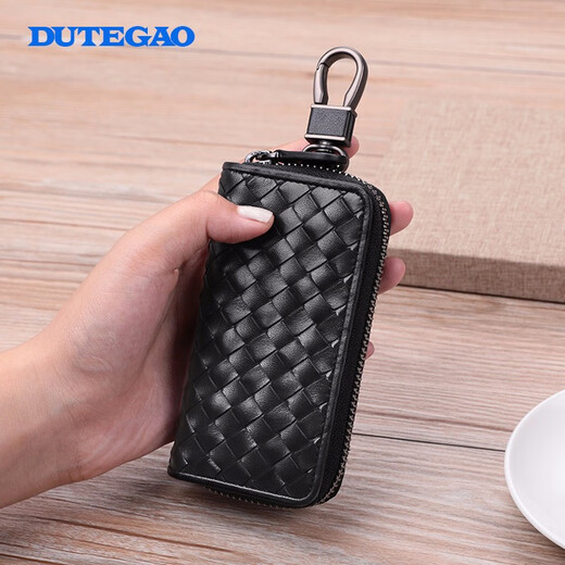 Dutegao Schaffellauto Herren Key Card Tasche Echtes Leder Einfach geflochten