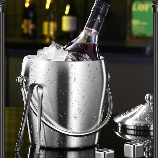 Jiaji stainless steel ice bucket commercial bar KTV champagne drink beer red wine bucket portable ice bucket LL7 small handle mirror style (ice clip)