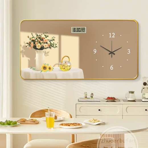 Meiyouchun Modern and Simple Restaurant Decorative Painting Wall Clock 2025 Новый вечный календарь Электронные часы Nordic Clock Wall JD121.08 Вечный календарь + часы 60*30 см. Кристаллические картинки ПВХ золотой край