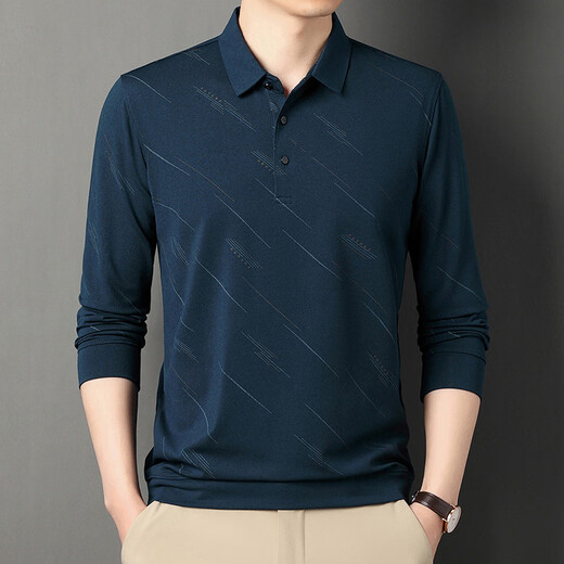 Scarecrow T-shirt à manches longues en coton à manches longues en coton à manches longues pour hommes à manches longues pour le haut de l'âge moyen et âgé de printemps 826 Bleu marine 170/110 / L (120-140jin [Jin est égal à 0,5 kg]))