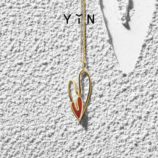 YIN Hot Heart Double Hot Necklace Joyside co-branded carnelian 18K gold single pendant + free silver gold-plated chain