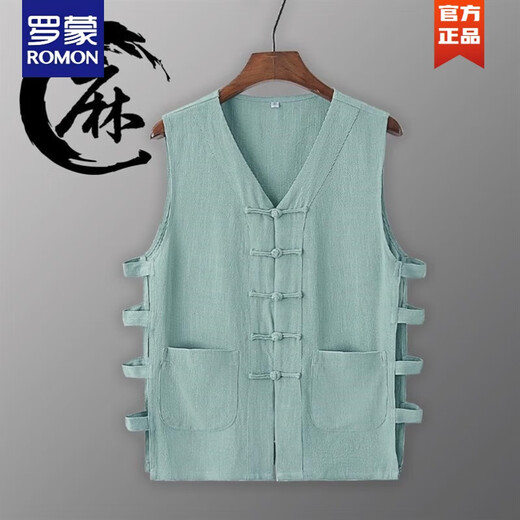 
ROMON Summer Traditional Shaanxi Line Vest and Cotton Line Vest Sweatshirt Men's Retro Plate Button Jacket Sleeveless Old Man Shirt On White Shirt XL 140-155Jin [Jin equals 0.5 kg]