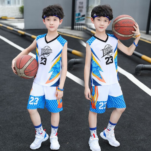 Venetutu children's clothing boys' suits summer clothes 2020 summer new children's basketball uniforms sports training clothes sleeveless vest two-piece set for middle-aged and older children's student clothes 3-12 years old trendy size 23 blue 140 size recommended height around 130CM
