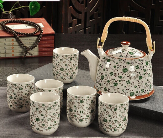 Enshousu Jingdezhen ceramic household tea set with filter porcelain teapot teacup handle tea pot tea broken Tenghua 7-piece set